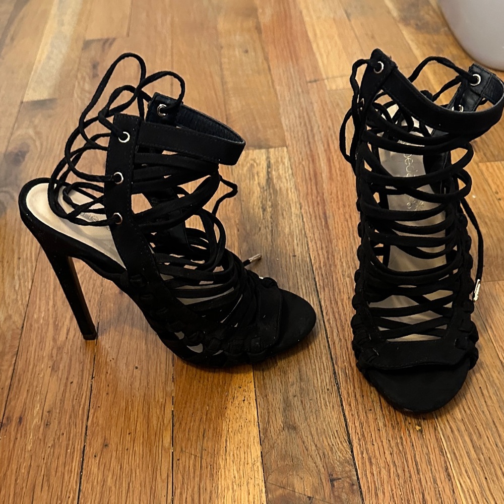 Shoe Dazzle Black Lace-Up Heels